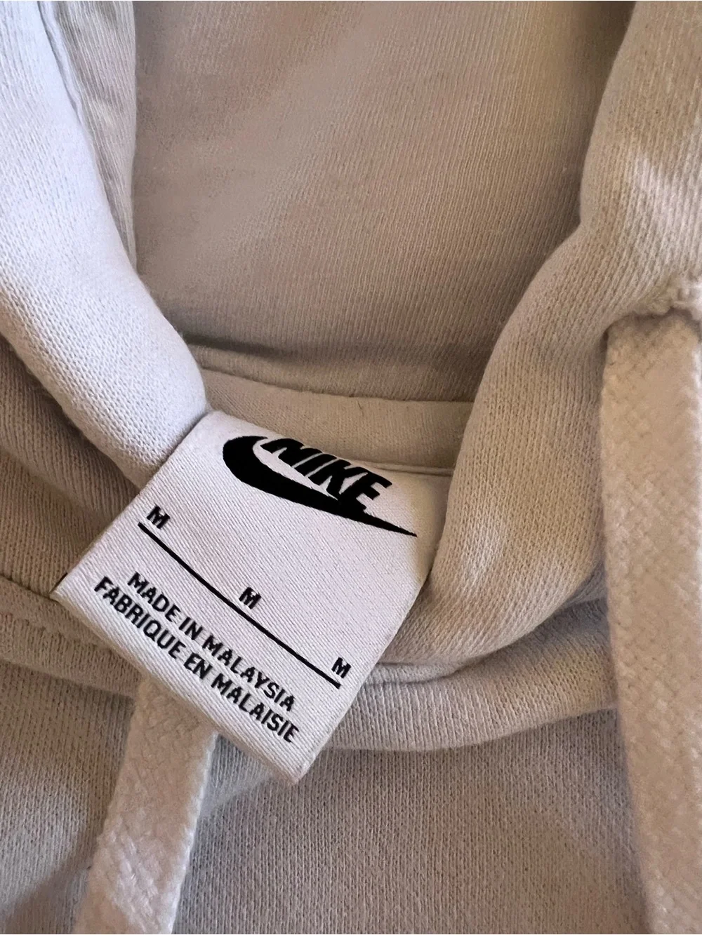 Nike Men’s Off-White Pullover Hoodie with Black Swoosh